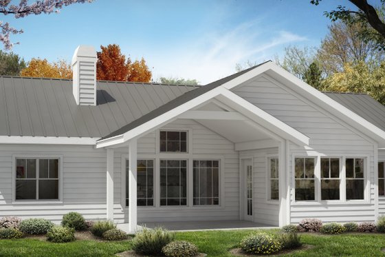 Exterior - Rear Elevation for Ranch House Plan #54-499 - 3 bed, 2.5 bath
