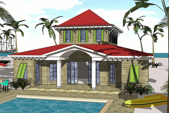 Exterior - Front Elevation for Beach House Plan #8-225 - 1 bed, 1.5 bath