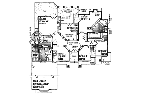 Floor Plan - Main Floor for Mediterranean House Plan #47-304 - 3 bed, 3.5 bath