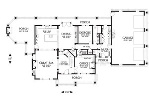 Main level floor plan - 4000 square foot Country Craftsman home