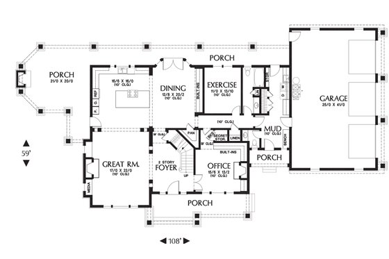 Main level floor plan - 4000 square foot Country Craftsman home