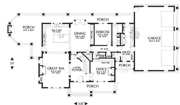 House Plan Design - Main level floor plan - 4000 square foot Country Craftsman home