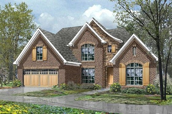Exterior - Front Elevation for European House Plan #424-3 - 3 bed, 2.5 bath