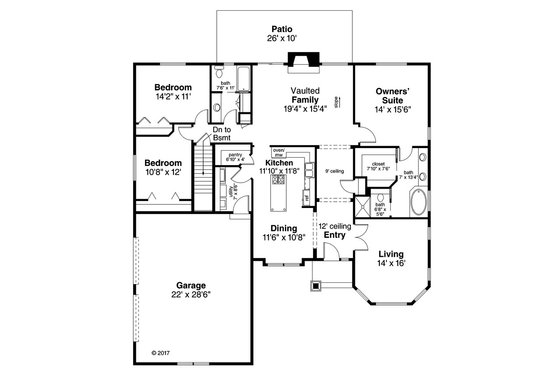 Floor Plan - Main Floor for Ranch House Plan #124-1048 - 3 bed, 2 bath