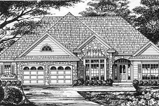 Exterior - Front Elevation for European House Plan #40-383 - 3 bed, 2 bath