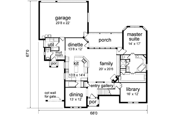 Floor Plan - Main Floor for Traditional House Plan #84-154 - 4 bed, 3.5 bath