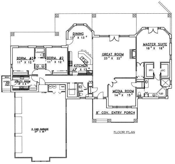 Architectural House Design - Traditional Floor Plan - Main Floor Plan #117-510