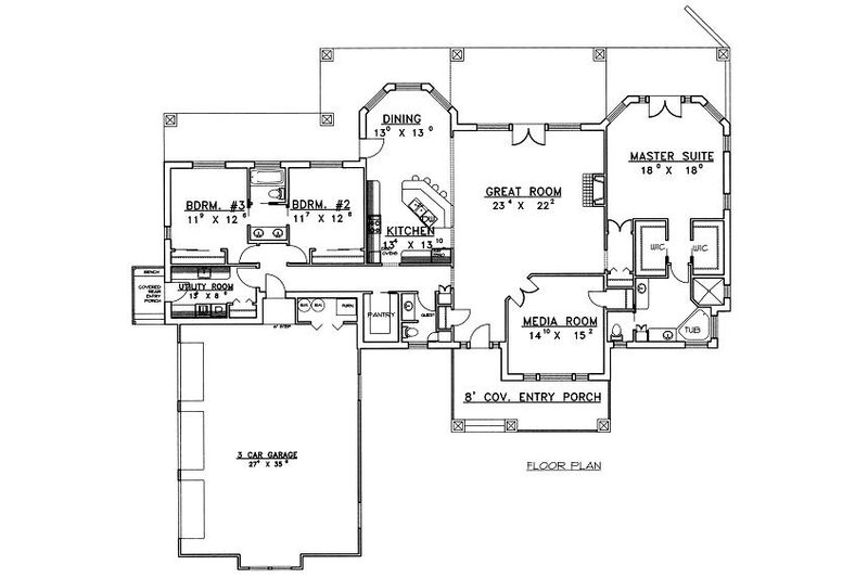 Home Plan - Floor Plan - Main Floor for Traditional House Plan #117-510 - 3 bed, 2.5 bath