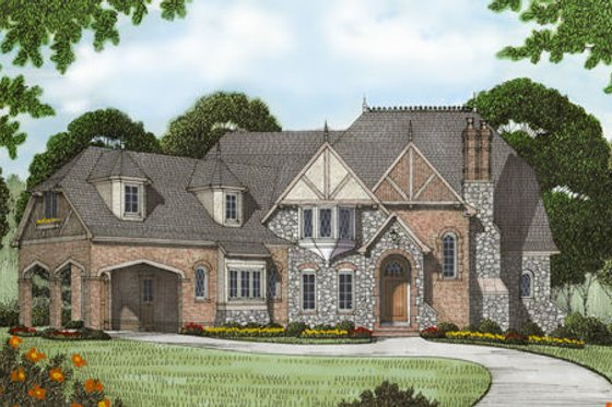 Exterior - Front Elevation for European House Plan #413-125 - 5 bed, 4.5 bath
