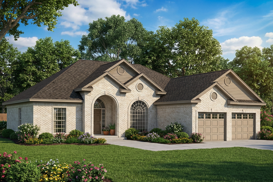 Exterior - Front Elevation for European House Plan #17-150 - 4 bed, 2 bath