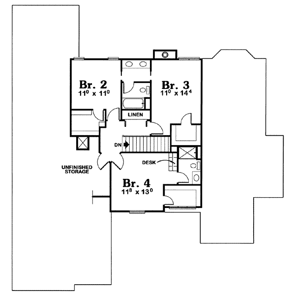 House Design - Traditional Floor Plan - Upper Floor Plan #20-1031