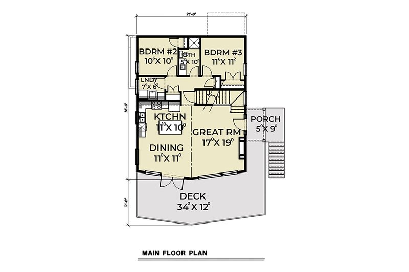 House Design - Floor Plan - Main Floor for Cottage House Plan #1070-57 - 3 bed, 2 bath