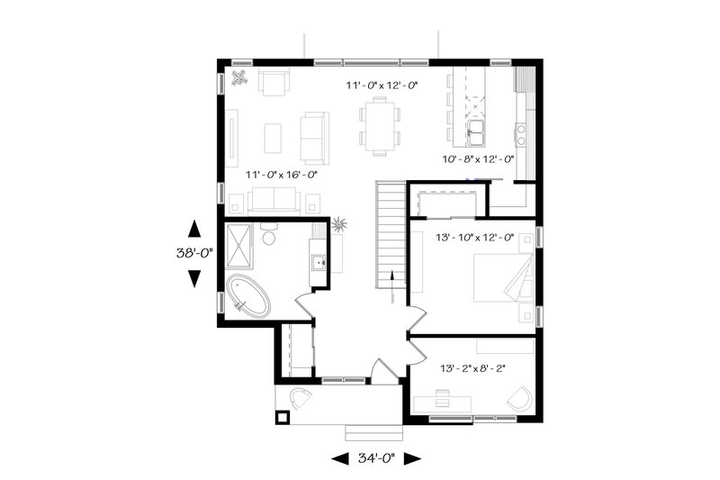 Architectural House Design - Floor Plan - Main Floor for Modern House Plan #23-2638 - 1 bed, 1 bath