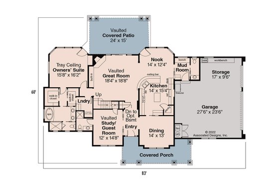Floor Plan - Main Floor for Craftsman House Plan #124-582 - 4 bed, 3.5 bath