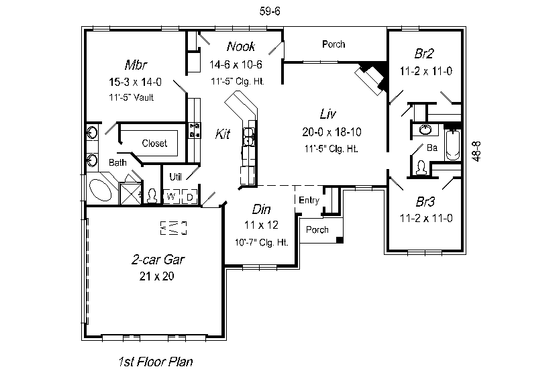 Floor Plan - Main Floor for European House Plan #329-219 - 3 bed, 2 bath
