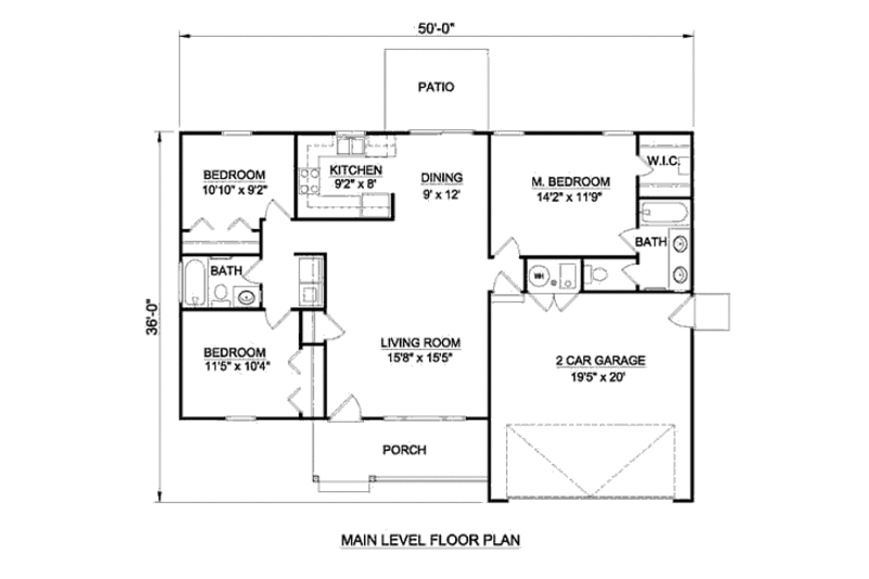 Ranch Style House Plan - 3 Beds 2 Baths 1158 Sq/Ft Plan #116-231 ...