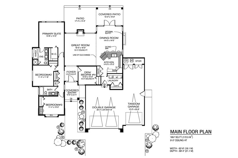 Home Plan - Floor Plan - Main Floor for Craftsman House Plan #1100-169 - 3 bed, 2 bath