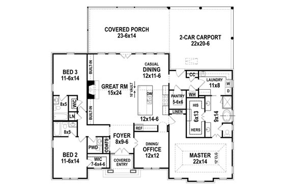 Floor Plan - Main Floor for Cottage House Plan #119-435 - 3 bed, 3.5 bath