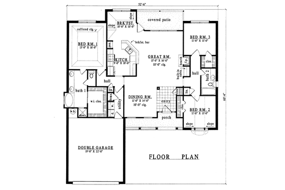 Floor Plan - Main Floor for Traditional House Plan #42-202 - 3 bed, 2 bath