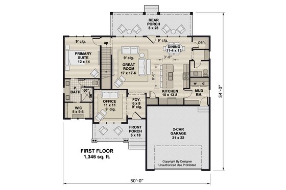 Floor Plan - Main Floor for Bungalow House Plan #51-1384 - 4 bed, 3.5 bath