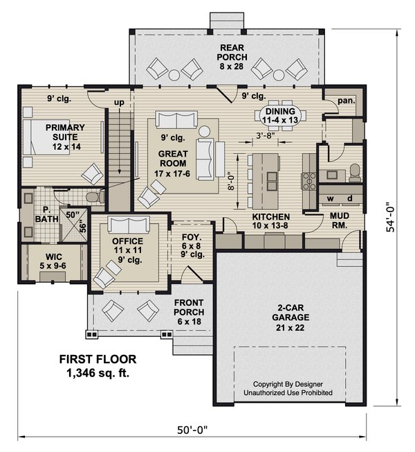 House Blueprint - Bungalow Floor Plan - Main Floor Plan #51-1384