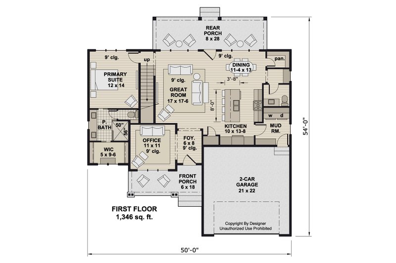 House Blueprint - Floor Plan - Main Floor for Bungalow House Plan #51-1384 - 4 bed, 3.5 bath