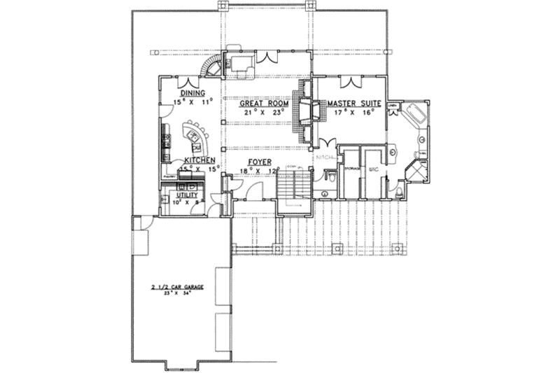 Dream House Plan - Floor Plan - Main Floor for Modern House Plan #117-268 - 3 bed, 4 bath