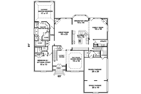 Floor Plan - Main Floor for European House Plan #81-640 - 3 bed, 3.5 bath