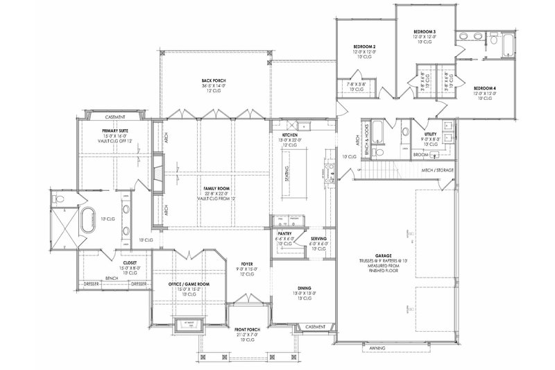 House Blueprint - Floor Plan - Main Floor for Cottage House Plan #1096-171 - 4 bed, 3 bath