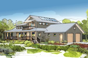 Exterior - Front Elevation 3 for Farmhouse House Plan #890-7 - 2 bed, 2 bath