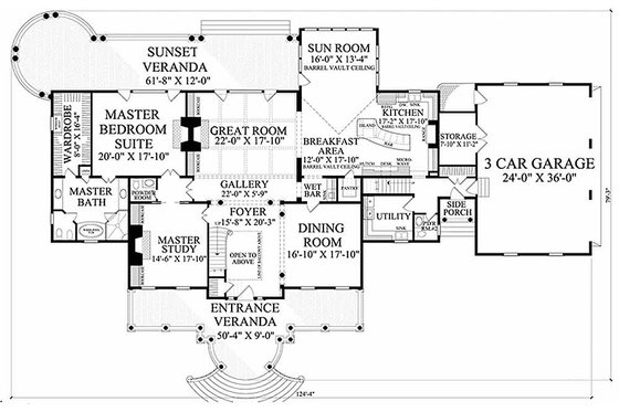 Floor Plan - Main Floor for Southern House Plan #137-186 - 4 bed, 5.5 bath