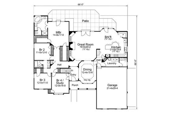 Floor Plan - Main Floor for Traditional House Plan #57-318 - 4 bed, 2.5 bath
