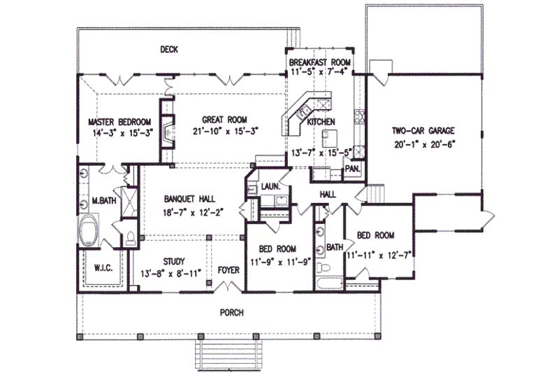 Architectural House Design - Floor Plan - Main Floor for Southern House Plan #54-102 - 3 bed, 2 bath