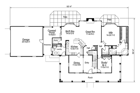 Floor Plan - Main Floor for Farmhouse House Plan #57-352 - 3 bed, 2.5 bath