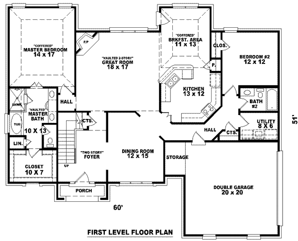 Floor Plan - Main Floor for European House Plan #81-1006 - 4 bed, 3 bath