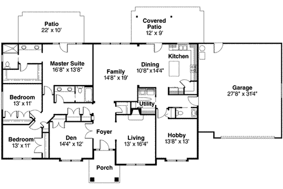 Floor Plan - Main Floor for Ranch House Plan #124-484 - 3 bed, 2.5 bath