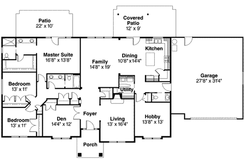 Home Plan - Floor Plan - Main Floor for Ranch House Plan #124-484 - 3 bed, 2.5 bath