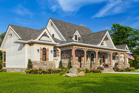 Exterior - Front Elevation 6 for Ranch House Plan #54-589 - 2 bed, 2.5 bath