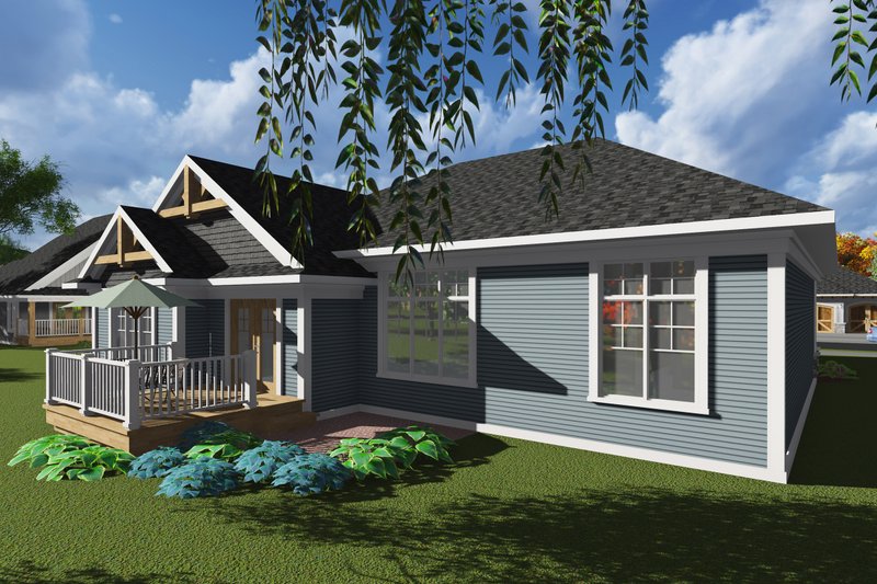 House Blueprint - Exterior - Rear Elevation for Ranch House Plan #70-1244 - 3 bed, 2 bath