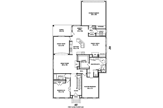 Floor Plan - Main Floor for Colonial House Plan #81-1237 - 4 bed, 3 bath