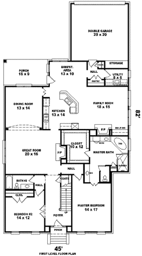 Floor Plan - Main Floor for Colonial House Plan #81-1237 - 4 bed, 3 bath