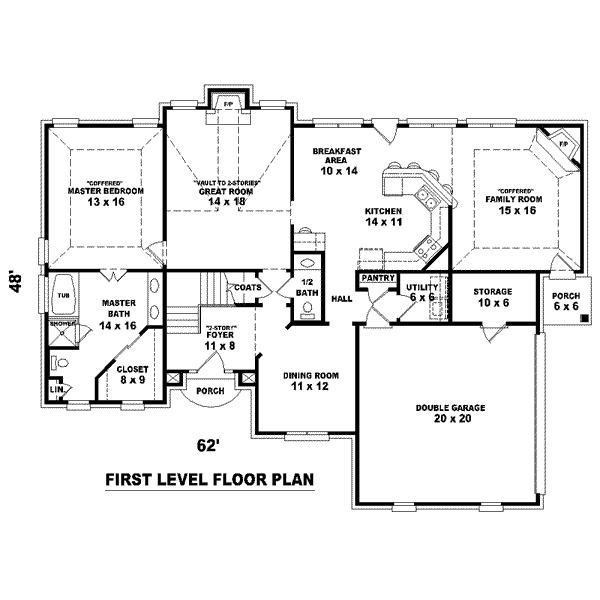 Floor Plan - Main Floor for Colonial House Plan #81-1469 - 3 bed, 2.5 bath