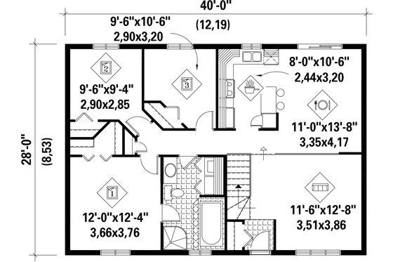 Floor Plan - Main Floor for Classical House Plan #25-4827 - 3 bed, 1 bath