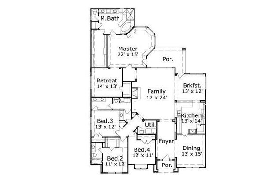 Floor Plan - Main Floor for European House Plan #411-722 - 4 bed, 3 bath
