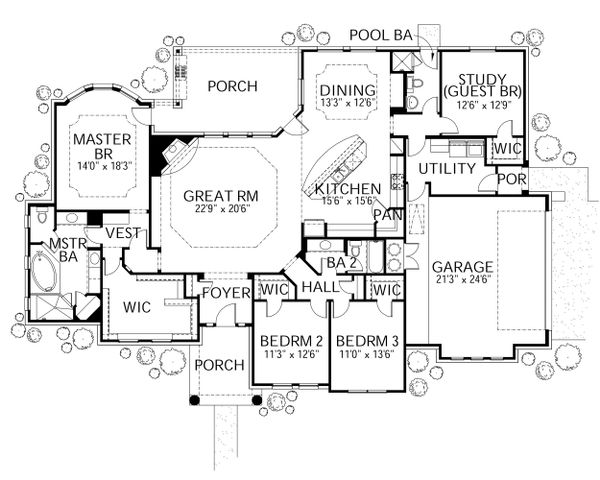 House Plan Design - Mediterranean Floor Plan - Main Floor Plan #80-165