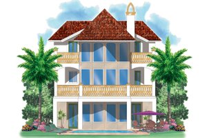 Exterior - Rear Elevation for Mediterranean House Plan #930-149 - 2 bed, 2.5 bath