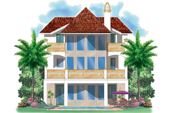 Exterior - Rear Elevation for Mediterranean House Plan #930-149 - 2 bed, 2.5 bath
