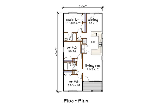Floor Plan - Main Floor for Bungalow House Plan #79-129 - 3 bed, 2 bath