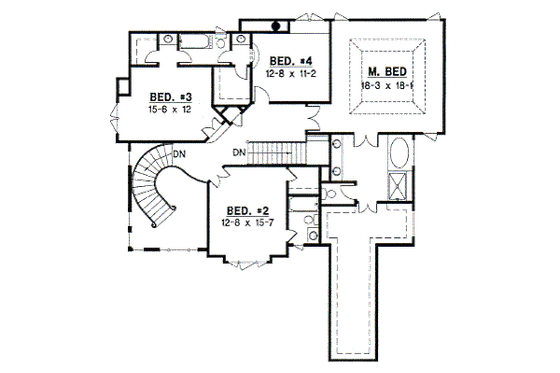 Floor Plan - Upper Floor for European House Plan #67-597 - 4 bed, 3.5 bath