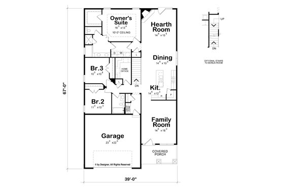 Floor Plan - Main Floor for Craftsman House Plan #20-2259 - 3 bed, 2 bath